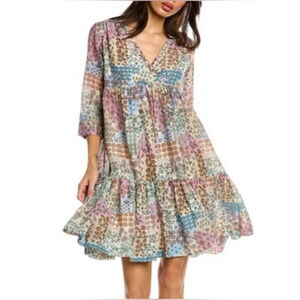 Roller Rabbit Primevere Donatella Floral Silk-Blend Mini Dress in Natural Sz XS